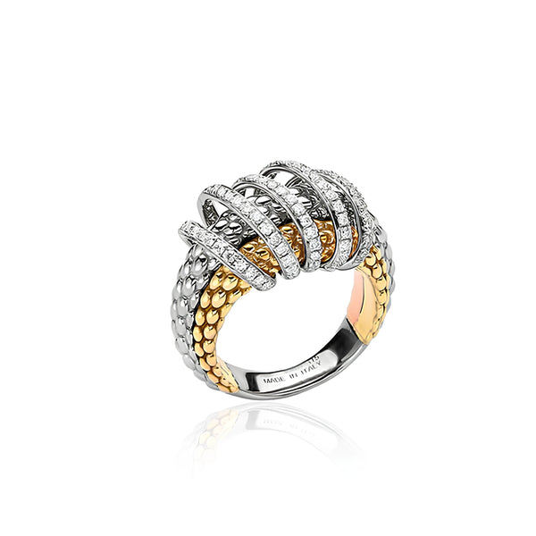 FOPE SOLO MIALUCE THREE TONE GOLD AND PAVE SET DIAMOND DRESS RING (Image 1)