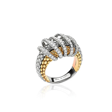 FOPE SOLO MIALUCE THREE TONE GOLD AND PAVE SET DIAMOND DRESS RING
