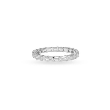 DEMEGLIO ETERNITY 18CT WHITE GOLD AND EMERALD CUT DIAMOND RING