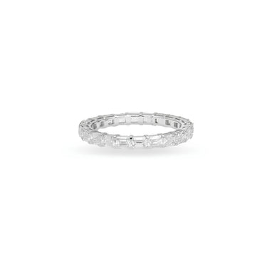 DEMEGLIO ETERNITY 18CT WHITE GOLD AND EMERALD CUT DIAMOND RING