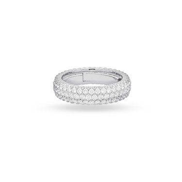 DEMEGLIO 18CT WHITE GOLD AND PAVE SET THREE ROW DIAMOND RING