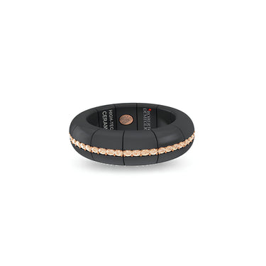 DEMEGLIO PURA ROSE GOLD AND BROWN DIAMOND, MATTE BLACK CERAMIC RING