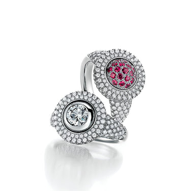 JORG HEINZ E-MOTION WHITE GOLD DIAMOND AND PINK SAPPHIRE RING