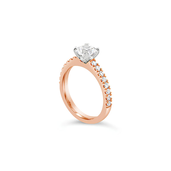 18CT WHITE AND ROSE GOLD CUSHION CUT AND ROUND BRILLIANT CUT DIAMOND RING (Image 2)