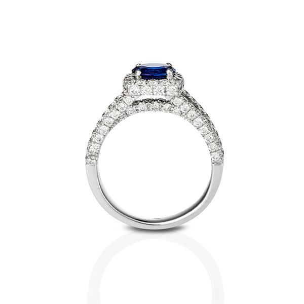 18CT WHITE GOLD 1.25CT CEYLON SAPPHIRE & DIAMOND HALO RING (Image 2)