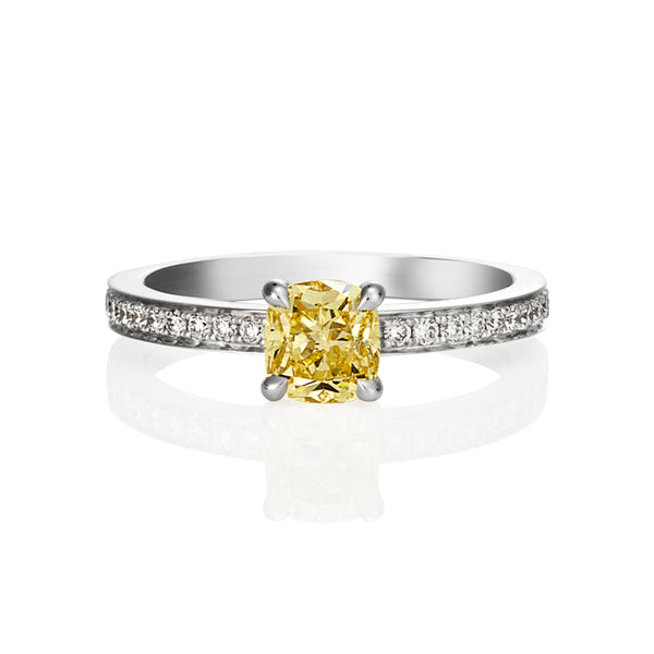 18CT WHITE GOLD 1.01CT ARGYLE YELLOW DIAMOND RING (Image 1)