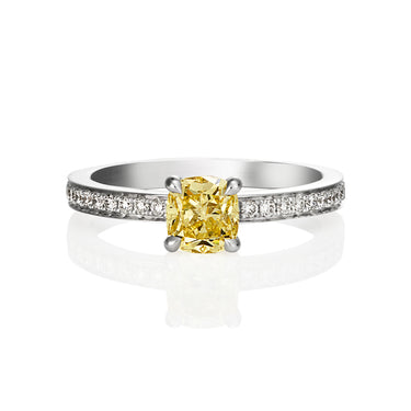 18CT WHITE GOLD 1.01CT ARGYLE YELLOW DIAMOND RING