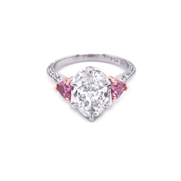 2.02CT OVAL CUT DIAMOND RING WITH HEART SHAPED ARGYLE PINK DIAMONDS (Image 1)