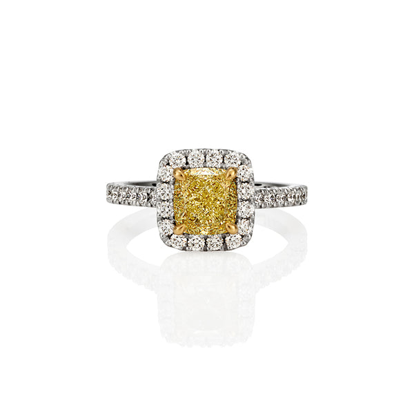 18CT YELLOW GOLD AND 18CT WHITE GOLD 1.69CT FANCY YELLOW DIAMOND AND WHITE DIAMOND RING (Image 1)
