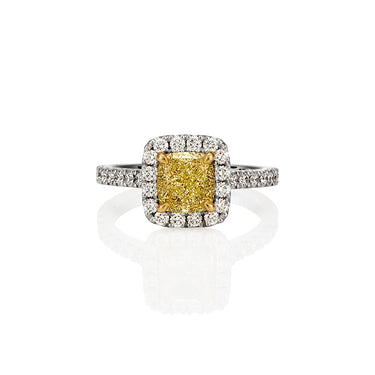 18CT YELLOW GOLD AND 18CT WHITE GOLD 1.69CT FANCY YELLOW DIAMOND AND WHITE DIAMOND RING
