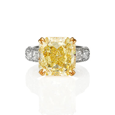 PLATINUM, 18CT YELLOW GOLD & ROSE GOLD 10.08CT YELLOW DIAMOND RING