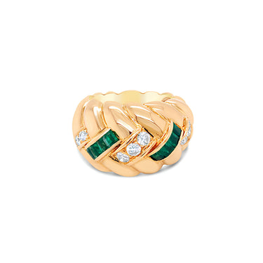 18CT YELLOW GOLD EMERALD AND DIAMOND DRESS RING