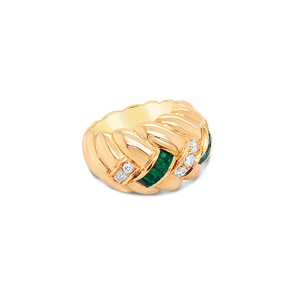 18CT YELLOW GOLD EMERALD AND DIAMOND DRESS RING (Image 4)