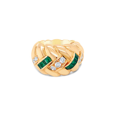 18CT YELLOW GOLD EMERALD AND DIAMOND DRESS RING