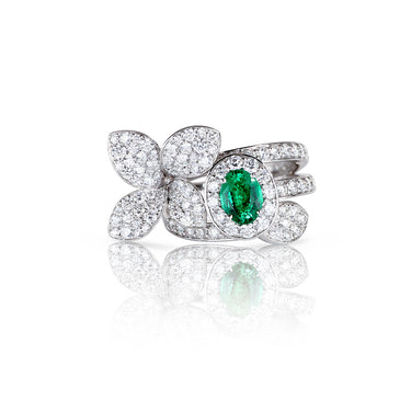 PASQUALE BRUNI 'HEART TO EARTH' 18CT WHITE GOLD EMERALD AND DIAMOND RING