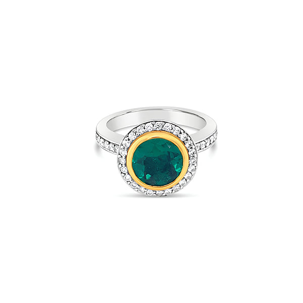 PLATINUM AND 18CT YELLOW GOLD EMERALD AND DIAMOND 'GRACE' RING (Image 1)