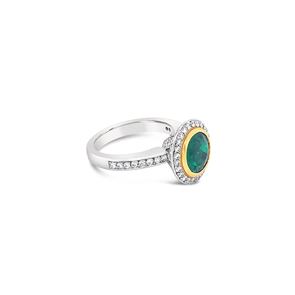PLATINUM AND 18CT YELLOW GOLD EMERALD AND DIAMOND 'GRACE' RING (Image 3)