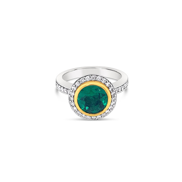 PLATINUM AND 18CT YELLOW GOLD EMERALD AND DIAMOND 'GRACE' RING (Image 1)