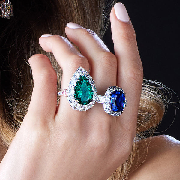 8.32CT COLUMBIAN PEARSHAPE MUZO EMERALD AND ARGYLE PINK DIAMOND RING (Image 3)