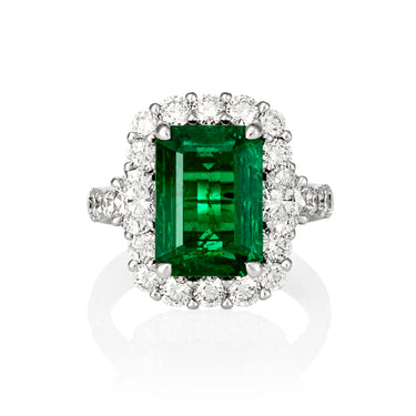 18CT WHITE GOLD 5.15CT ZAMBIAN EMERALD & DIAMOND RING