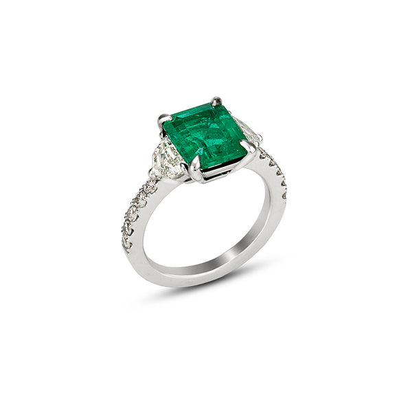 PLATINUM  2.62ct EMERALD CUT COLOMBIAN EMERALD & CADILLAC & DIAMOND RING (Image 2)