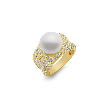 KAILIS 'ADORED' 18CT YELLOW GOLD AUSTRALIAN SOUTH SEA PEARL AND DIAMOND RING