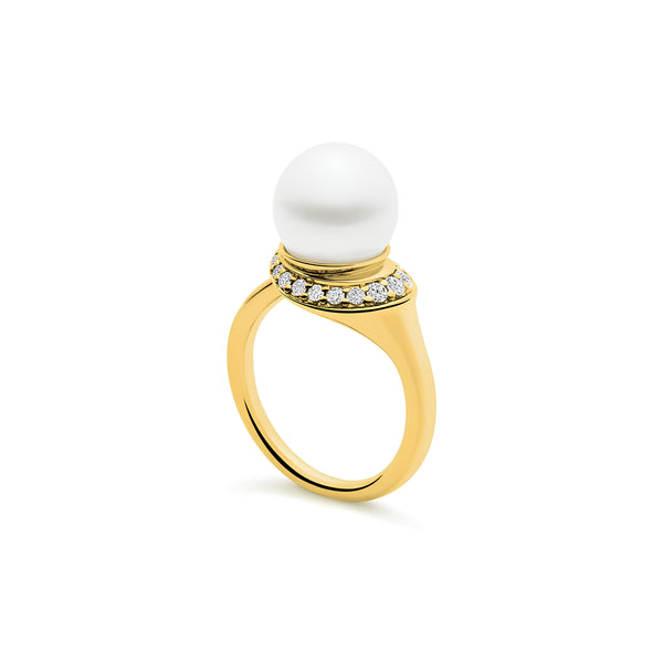 KAILIS 'SWAN' 18CT YELLOW GOLD SOUTH SEA PEARL AND DIAMOND RING (Image 1)