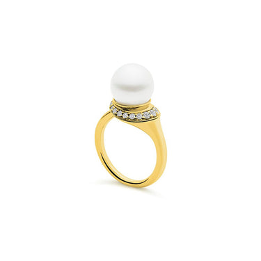 KAILIS 'SWAN' 18CT YELLOW GOLD SOUTH SEA PEARL AND DIAMOND RING