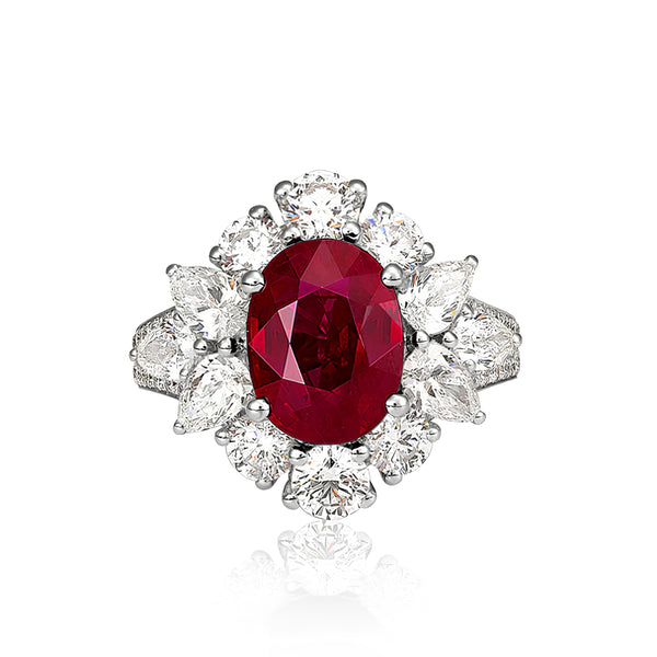 18CT WHITE GOLD 5.01CT BURMESE RUBY AND DIAMOND DRESS RING (Image 1)