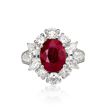 18CT WHITE GOLD 5.01CT BURMESE RUBY AND DIAMOND DRESS RING