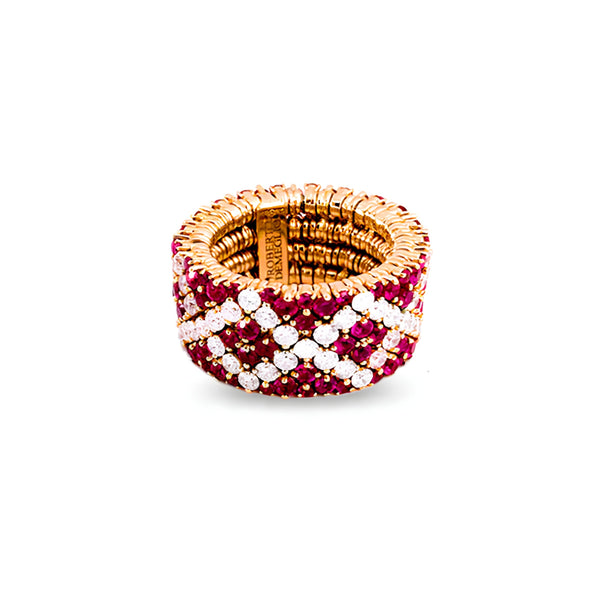 DEMEGLIO CASHMERE 18CT ROSE GOLD RUBY AND DIAMOND STRETCH RING (Image 1)