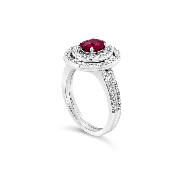 18CT WHITE GOLD RUBY AND PAVE SET DIAMOND RING (Image 2)