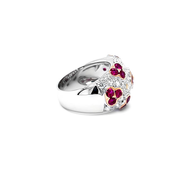NEW ITALIAN ART 'FLOWER' 18CT WHITE GOLD RUBY AND DIAMOND DRESS RING (Image 2)