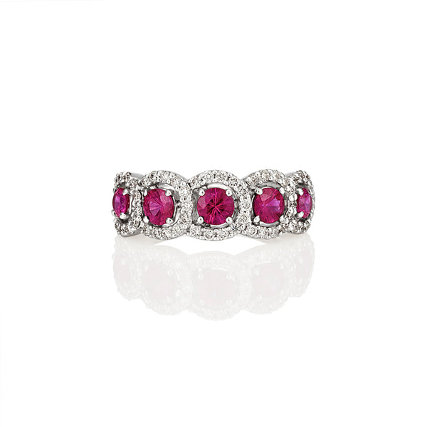 NEW ITALIAN ART 18CT WHITE GOLD BURMESE RUBY AND DIAMOND DRESS RING (Image 1)
