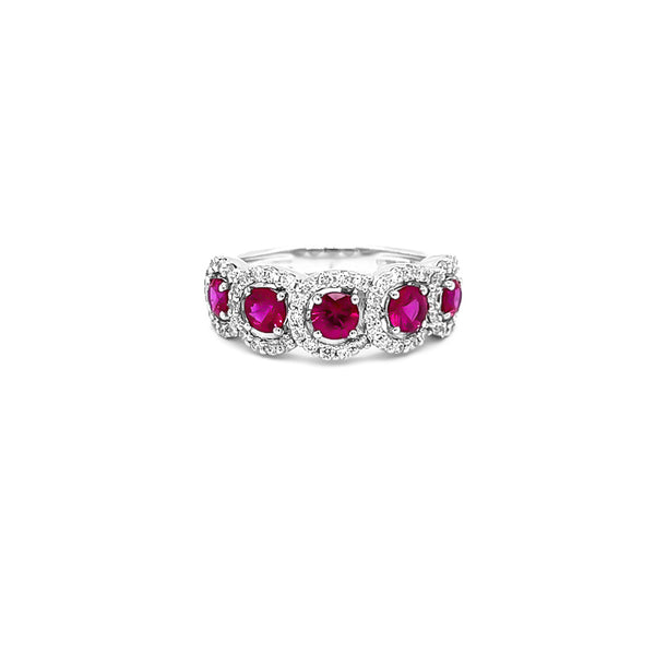 NEW ITALIAN ART 18CT WHITE GOLD BURMESE RUBY AND DIAMOND DRESS RING (Image 1)