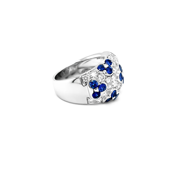 NEW ITALIAN ART 'FLOWER' 18CT WHITE GOLD BLUE SAPPHIRE AND DIAMOND DRESS RING (Image 2)