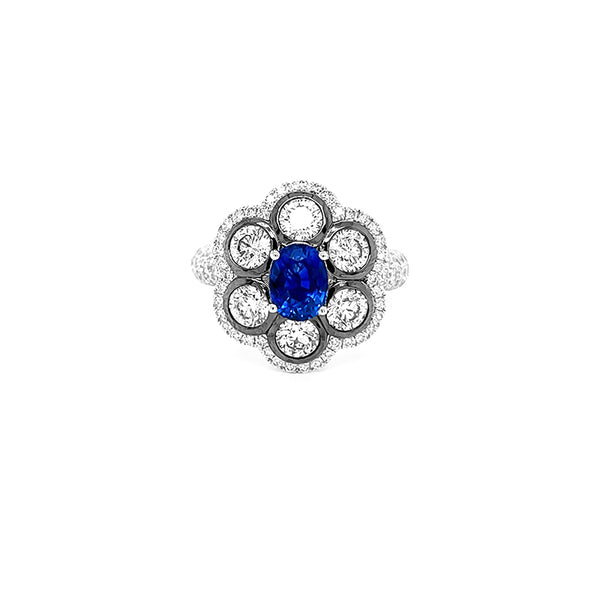 'GLAMOUR' 18CT WHITE GOLD SAPPHIRE AND DIAMOND DRESS RING (Image 1)