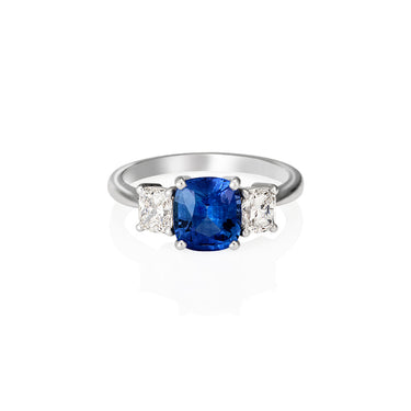PLATINUM 2.25CT SAPPHIRE AND DIAMOND TRILOGY RING