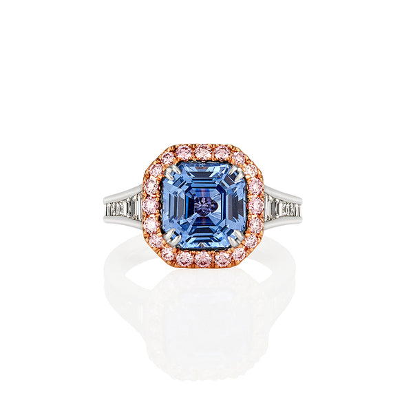 PLATINUM & 18ct ROSE GOLD 4.90ct OCTAGONAL CEYLON SAPPHIRE, ARGYLE PINK DIAMOND & WHITE DIAMOND RING (Image 1)