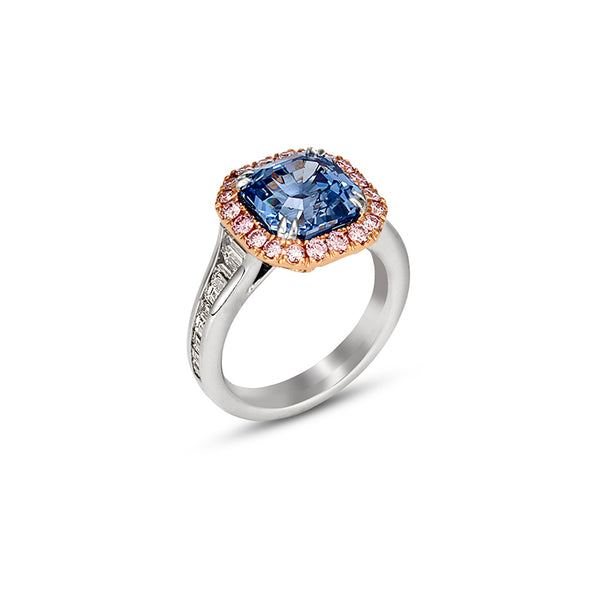 PLATINUM & 18ct ROSE GOLD 4.90ct OCTAGONAL CEYLON SAPPHIRE, ARGYLE PINK DIAMOND & WHITE DIAMOND RING (Image 2)