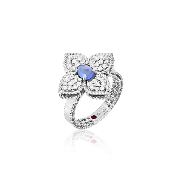 ROBERTO COIN PRINCESS FLOWER DIAMOND & SAPPHIRE RING (Image 1)