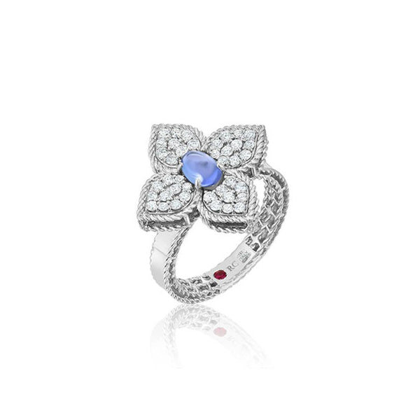 ROBERTO COIN PRINCESS FLOWER DIAMOND & SAPPHIRE RING (Image 1)