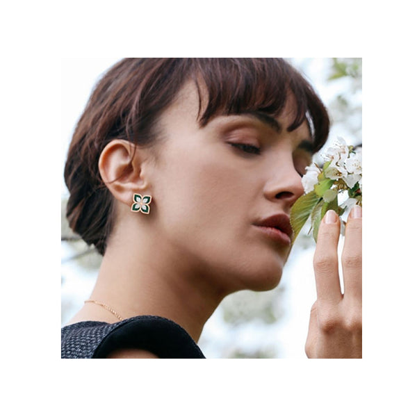 ROBERTO COIN PRINCESS FLOWER MALACHITE & DIAMOND STUD EARRINGS (Image 2)