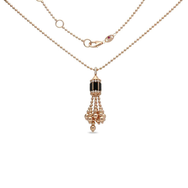 ROBERTO COIN ART DECO 18CT ROSE GOLD BLACK JADE & DIAMOND TASSEL NECKLACE 46CM (Image 1)