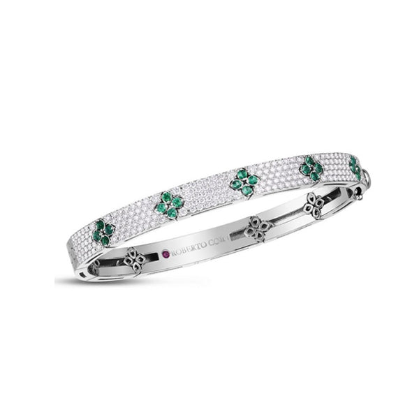 ROBERTO COIN LOVE IN VERONA DIAMOND AND EMERALD 18CT WHITE GOLD BANGLE (Image 1)