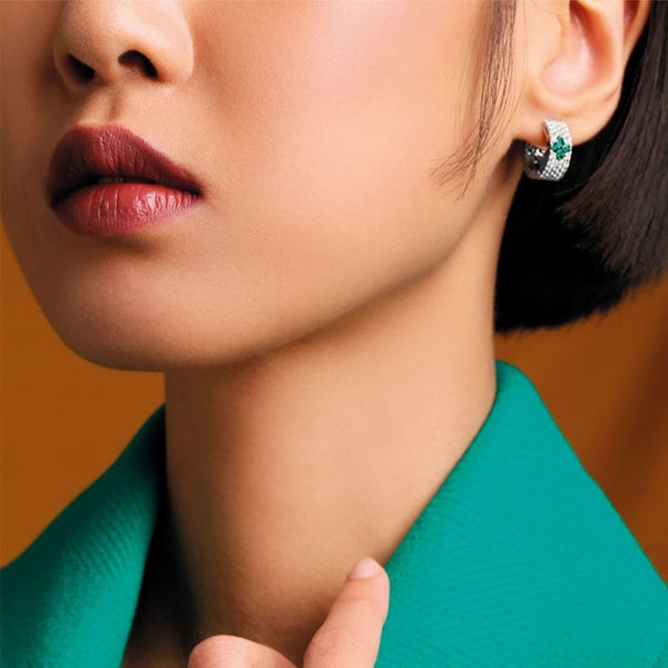 ROBERTO COIN LOVE IN VERONA DIAMOND & EMERALD 18CT WHITE GOLD EARRINGS (Image 2)