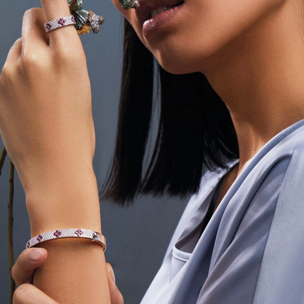 ROBERTO COIN LOVE IN VERONA DIAMOND AND RUBY 18CT WHITE GOLD BANGLE (Image 2)