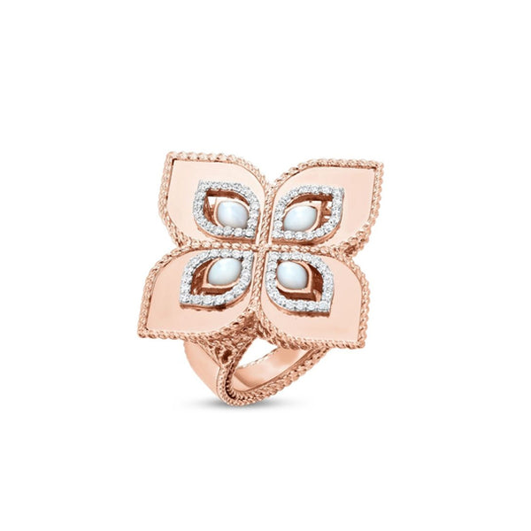 ROBERTO COIN PRINCESS FLOWER MOTHER OF PEARL AND DIAMOND RING (Image 1)