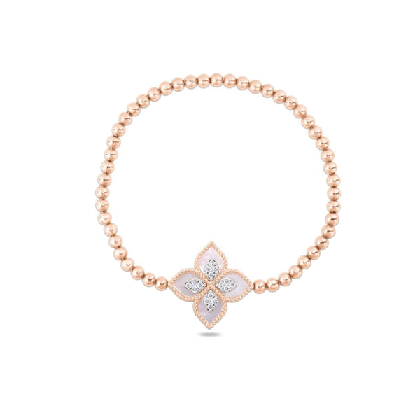 ROBERTO COIN PRINCESS FLOWER 18CT ROSE & WHITE GOLD MOTHER OF PEARL & DIAMOND BRACELET (Image 1)
