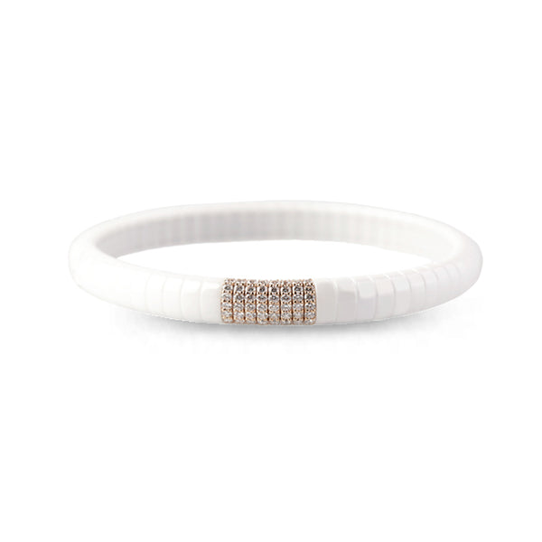 DEMEGLIO PURA SMALL WHITE CERAMIC, ROSE GOLD AND BROWN DIAMOND STRETCH BRACELET (Image 1)